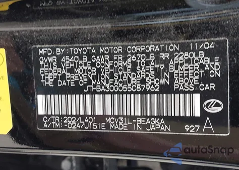 2005 Lexus Es 330 из США, поврежденный, VIN JTHBA30G055087962